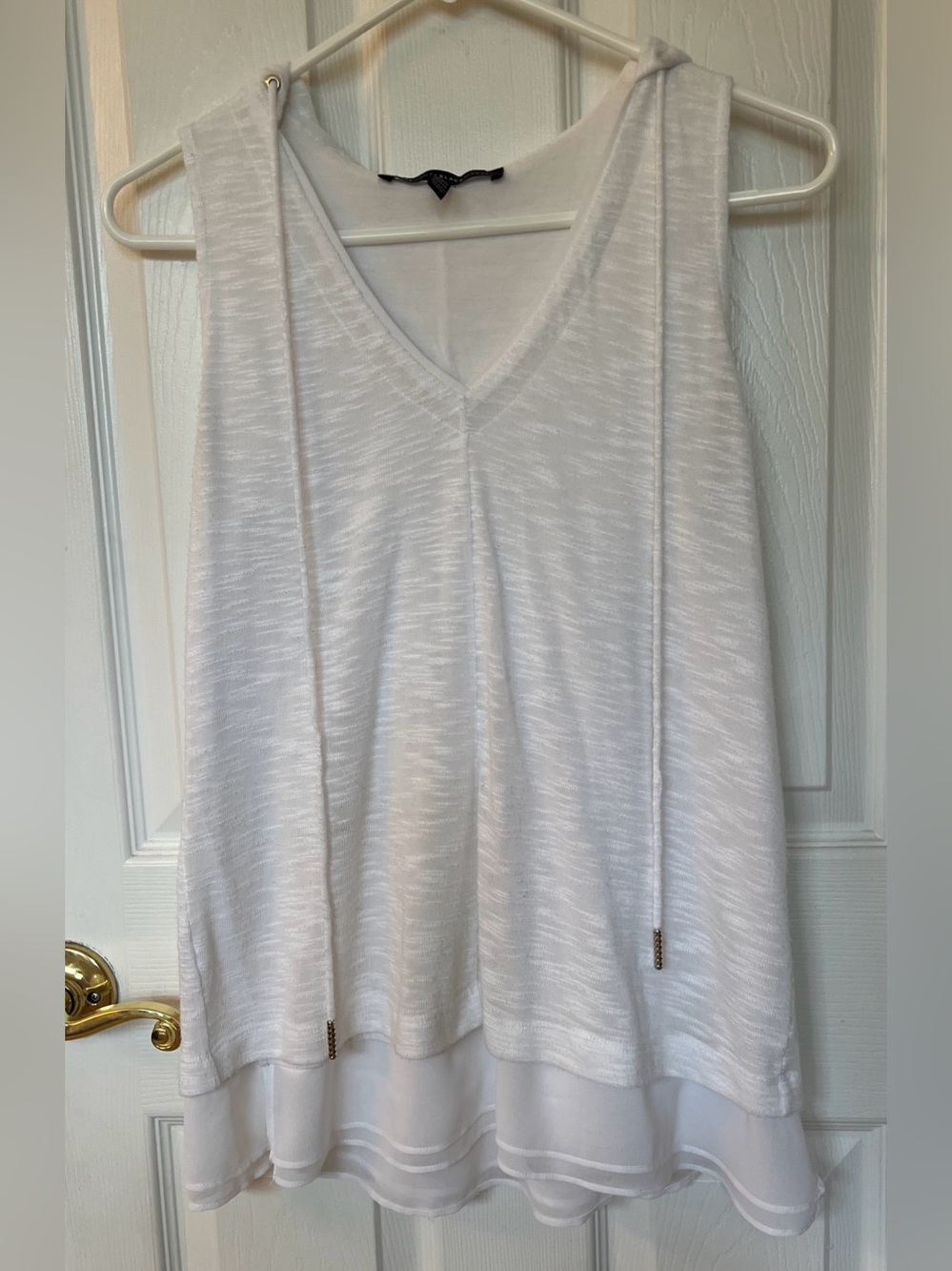 White House Black Market Sz XS Sleeveless V-Neck Layered Hooded Tank Tunic Top W